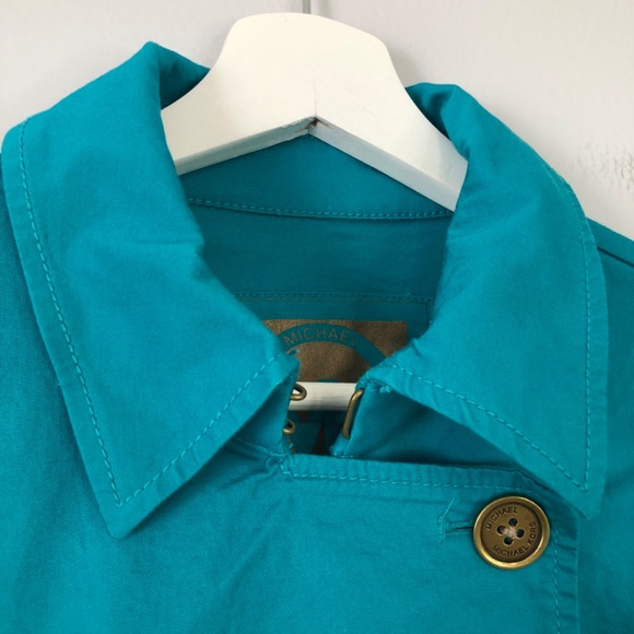 Michael Kors Trench Coat Women’s Large Teal Double Breasted Belted Pockets - Picture 4 of 14